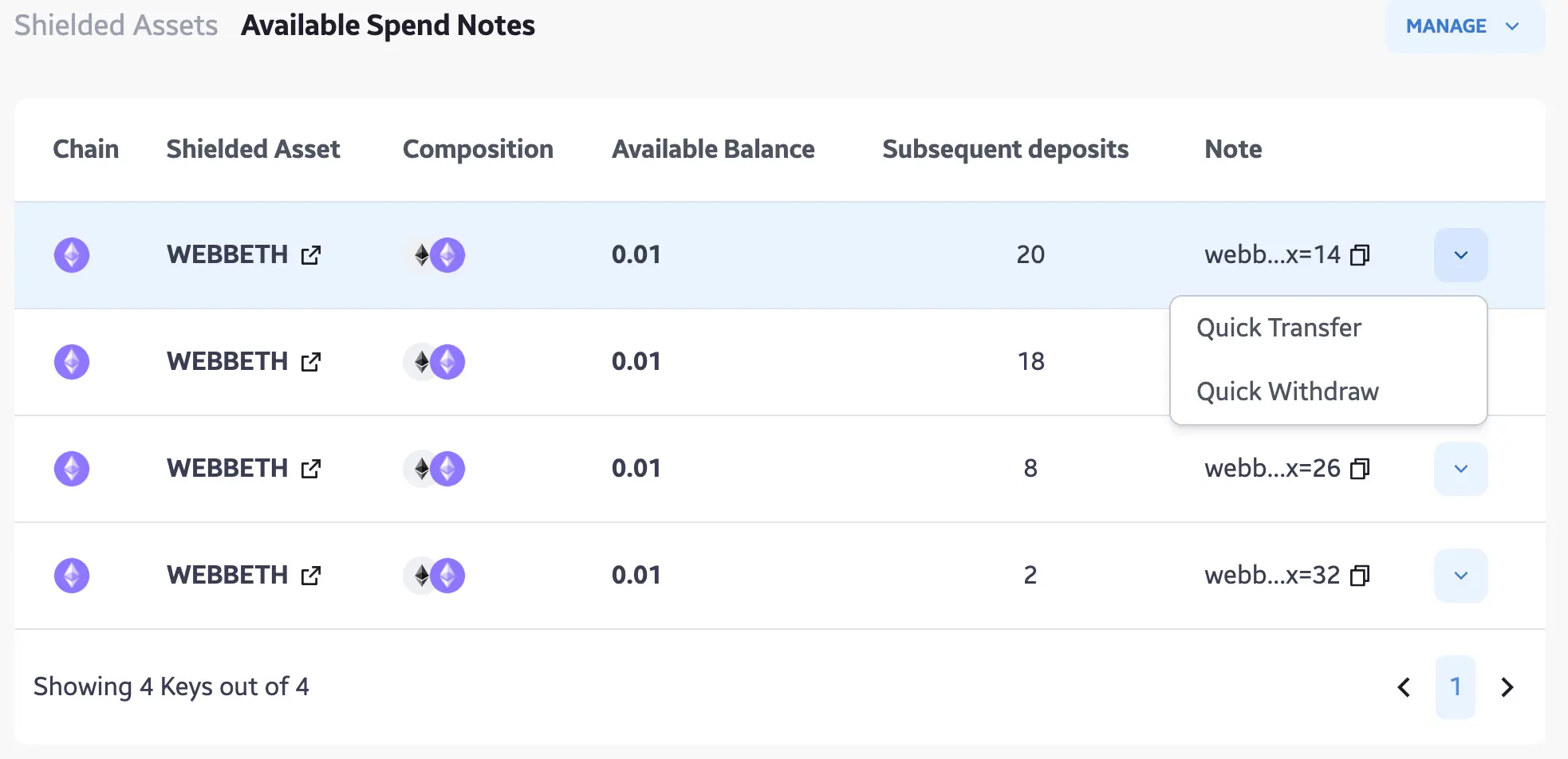 available notes quick action